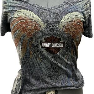 Harley Davidson Motor Cycles Cross V Neck T-Shirt